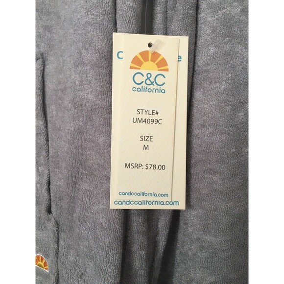 C&C California Top Terry Mesh Size M Bell Long Sleeves Gray Casual Pockets Beach - Picture 13 of 13